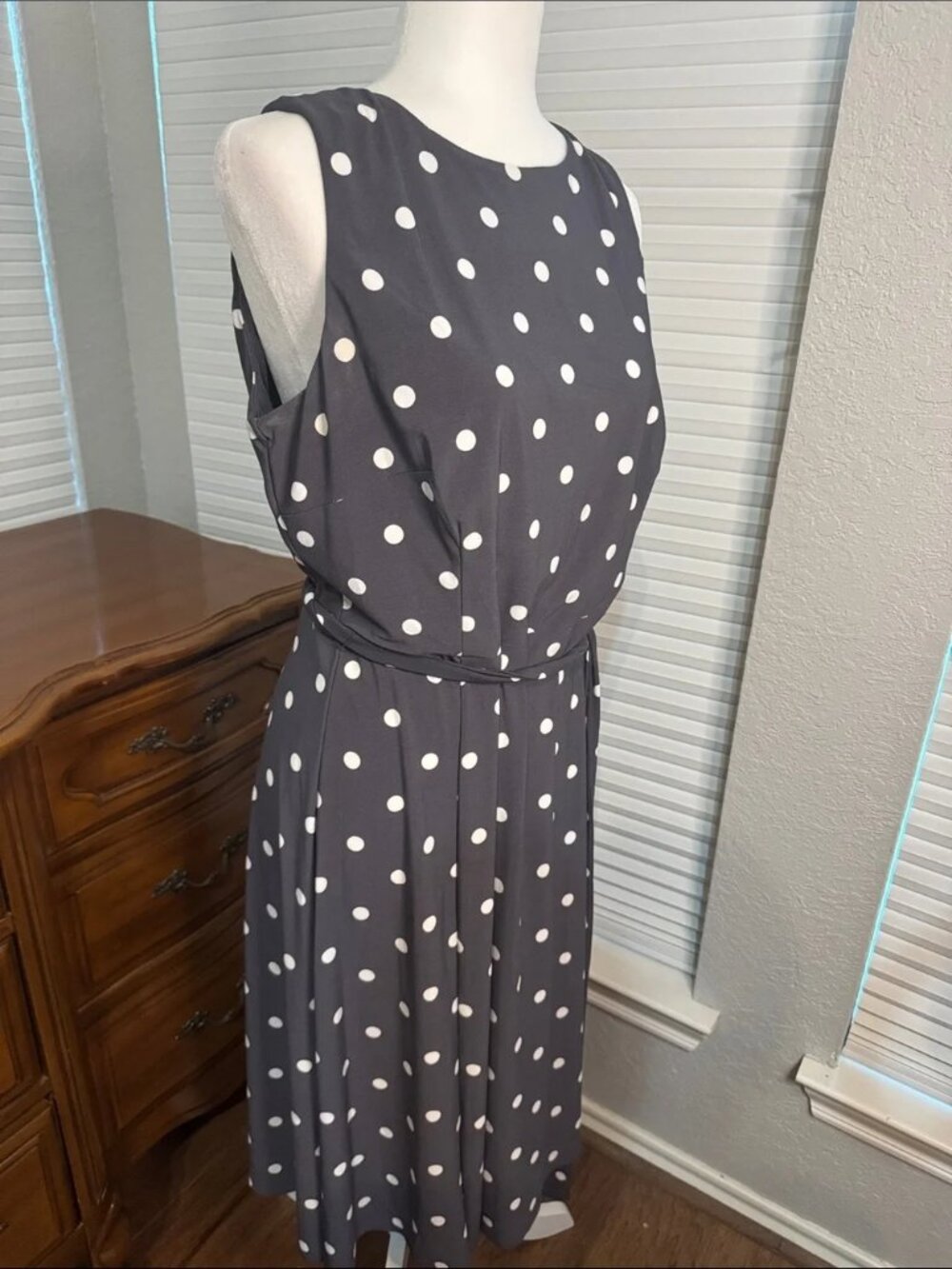 Anne Klein Black Midi Dress with White Polka Dots